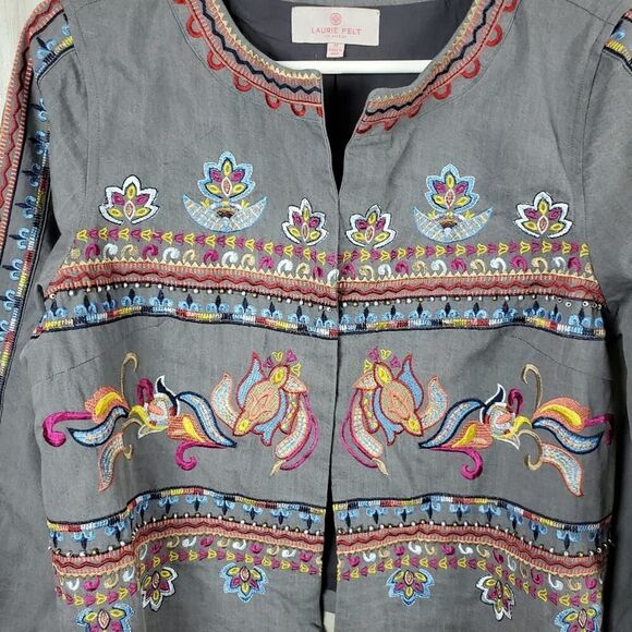 Laurie Felt Embroidered Bead Jacket Gray Size Medium - Picture 4 of 12
